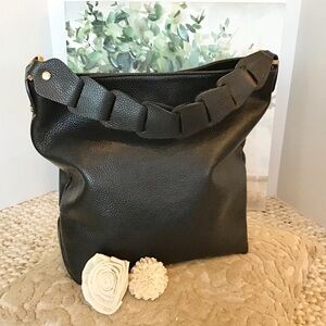 Leather Slouchy Tote/Hobo Bag Made in Italy, Black